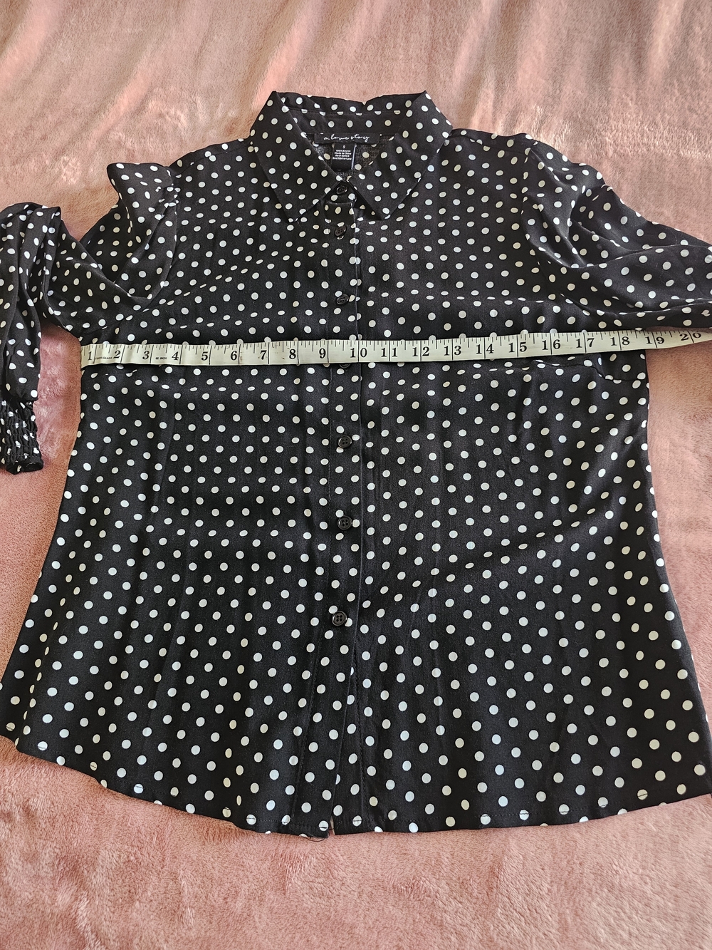 NWOT Size S Black and White Polka Dot Button-Up Dress Shirt - Picture 13 of 16